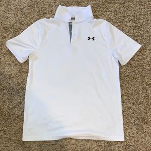 Boys White Under Armour Dri-Fit Golf Shirt